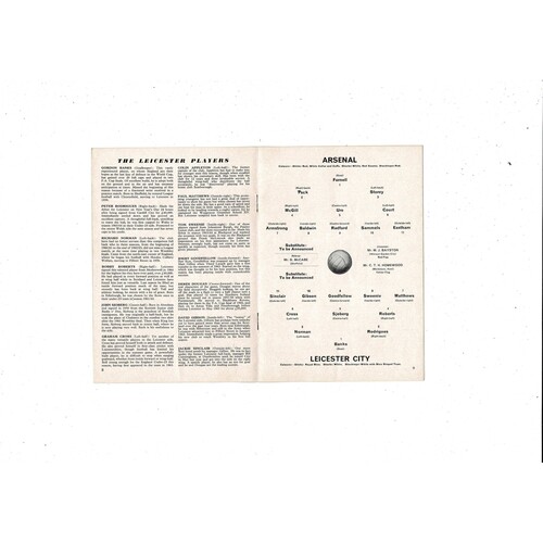 1965/66 Arsenal v Leicester City Football Programme