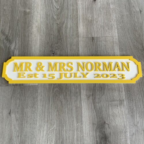 Personalised Mr & Mrs Wedding Street Sign – 3D Wooden Plaque