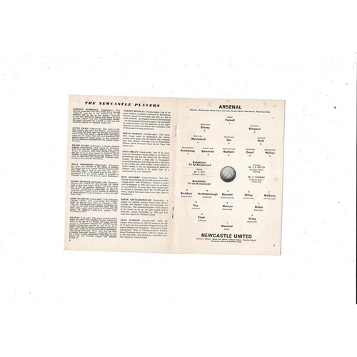 1965/66 Arsenal v Newcastle United Football Programme