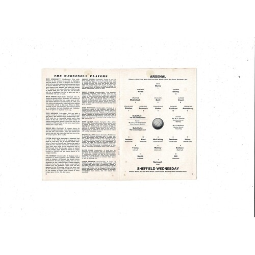 1965/66 Arsenal v Sheffield Wednesday Football Programme + Press Cutting