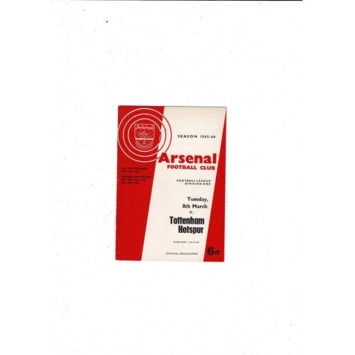 1965/66 Arsenal v Tottenham Hotspur Football Programme