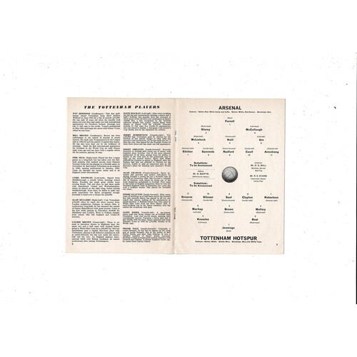 1965/66 Arsenal v Tottenham Hotspur Football Programme