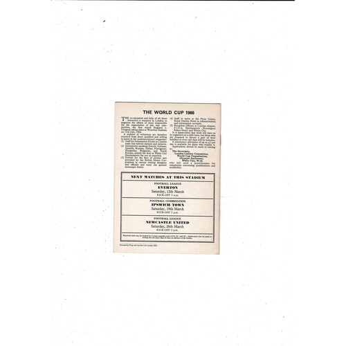 1965/66 Arsenal v Tottenham Hotspur Football Programme