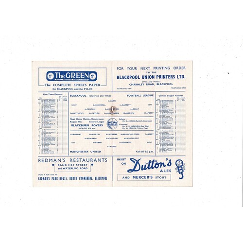 1954/55 Blackpool v Manchester United Football Programme