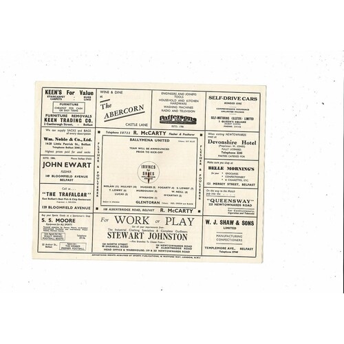 1955/56 Glentoran v Ballymena United Irish League Football Programme