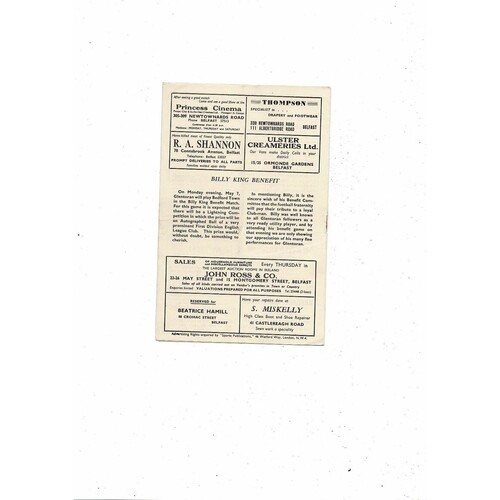 1955/56 Glentoran v Ballymena United Irish League Football Programme