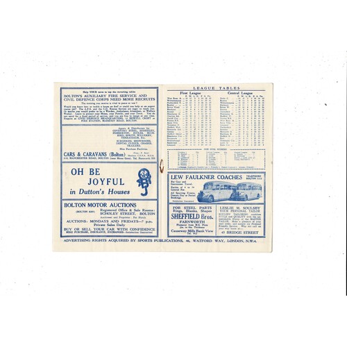 1953/54 Bolton Wanderers v Huddersfield Town Football Programme