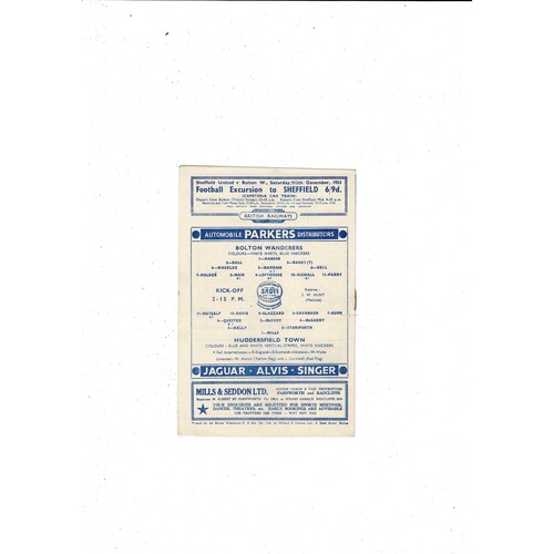 1953/54 Bolton Wanderers v Huddersfield Town Football Programme