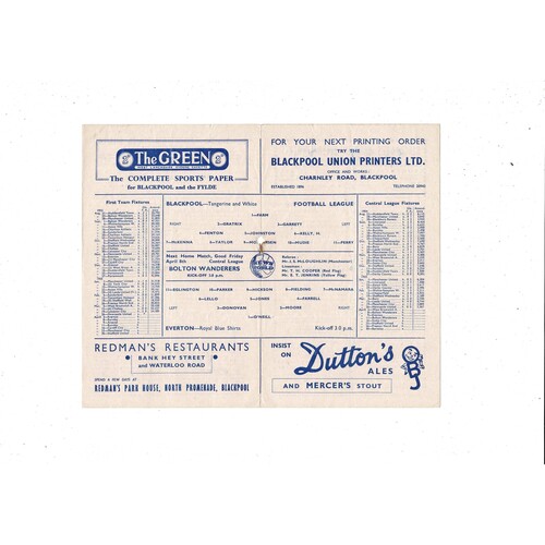 1954/55 Blackpool v Everton Football Programme