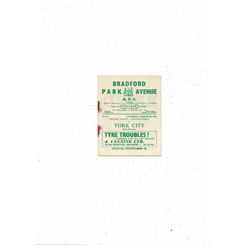 1964/65 Bradford Park Avenue v York City Football Programme