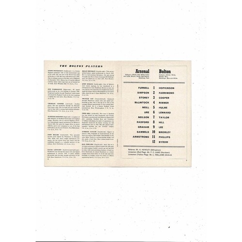 1966/67 Arsenal v Bolton Wanderers FA Cup Replay Football Programme