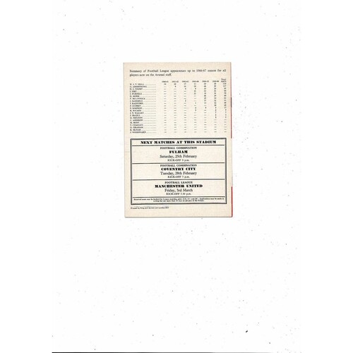 1966/67 Arsenal v Bolton Wanderers FA Cup Replay Football Programme