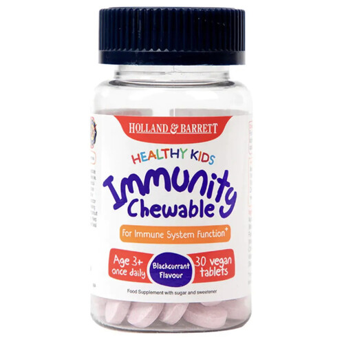 Holland & Barrett Kids Immunity Chewable Vitamins C, D & Zinc - Blackcurrant x30 Tablets