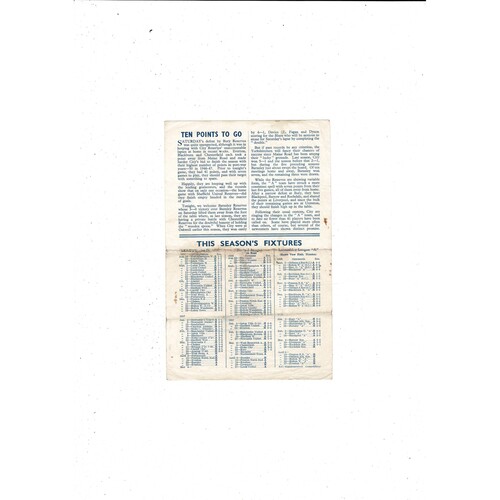 Manchester City v Barnsley Central League Football Programme 1956/57