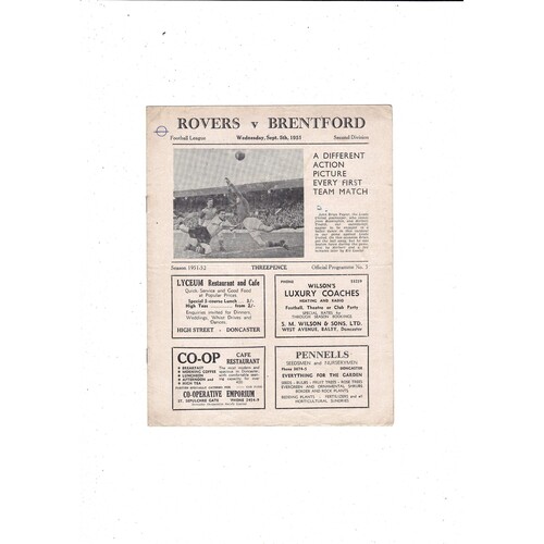 1951/52 Doncaster Rovers v Brentford Football Programme