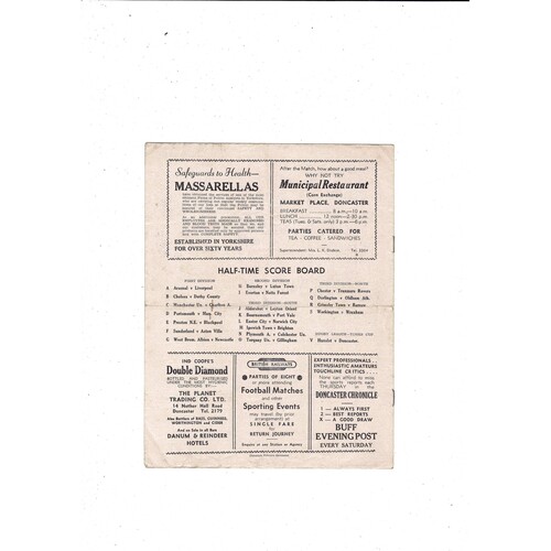 1951/52 Doncaster Rovers v Brentford Football Programme