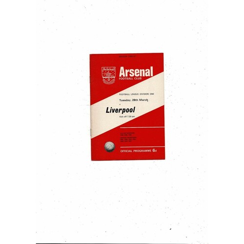 1966/67 Arsenal v Liverpool Football Programme