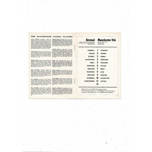 1966/67 Arsenal v Manchester United Football Programme