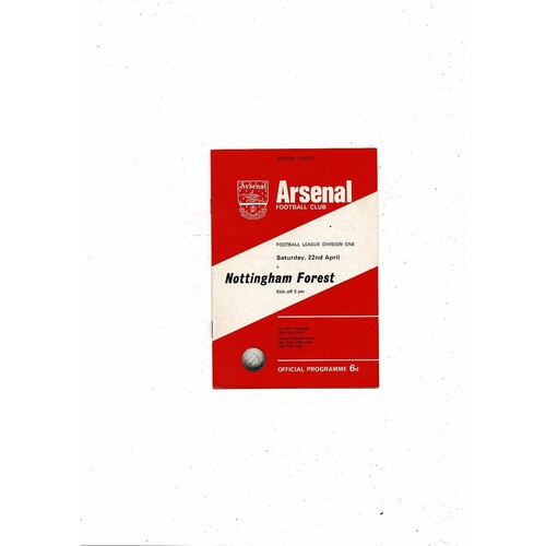 1966/67 Arsenal v Nottingham Forest Football Programme