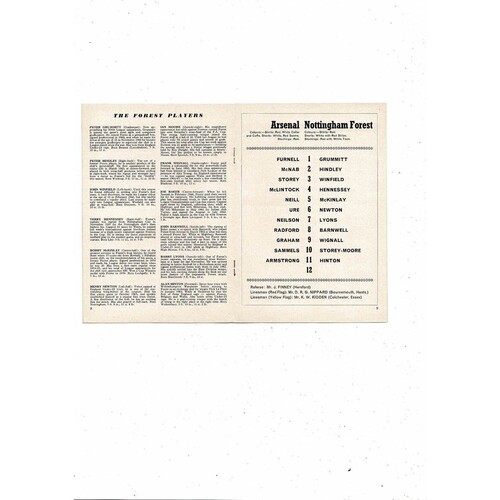 1966/67 Arsenal v Nottingham Forest Football Programme