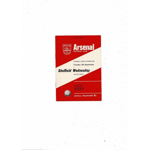 1966/67 Arsenal v Sheffield Wednesday Football Programme