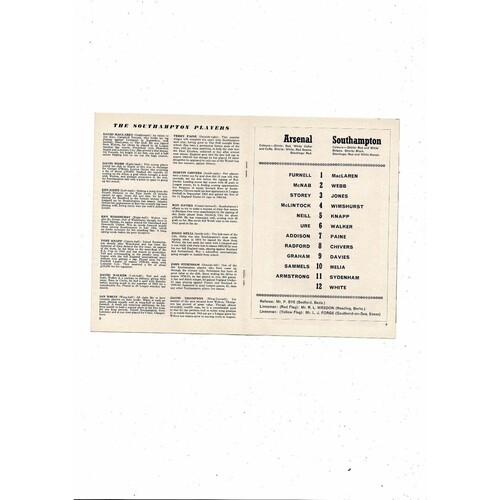 1966/67 Arsenal v Southampton Football Programme