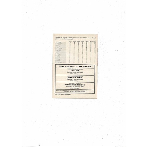 1966/67 Arsenal v Southampton Football Programme