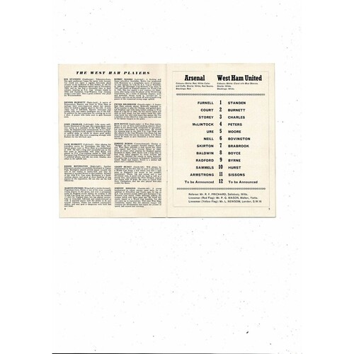 1966/67 Arsenal v West Ham United Football Programme