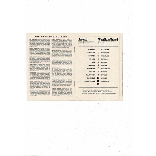 1966/67 Arsenal v West Ham United League Cup Football Programme