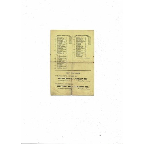 Brentford v Bristol Rovers Football Combination Programme 1947/48