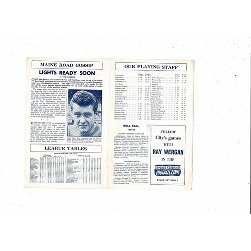 Manchester City v Bolton Wanderers Central League Football Programme 1958/59