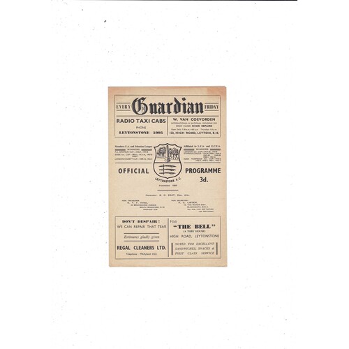 1959/60 Leytonstone v Kingstonian Football Programme