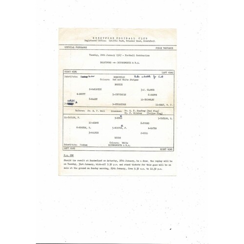 Brentford v Bournemouth Football Combination Programme 1966/67