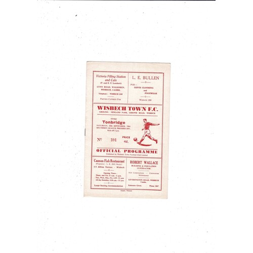 1964/65 Wisbech Town v Tonbridge Southern League Football Programme