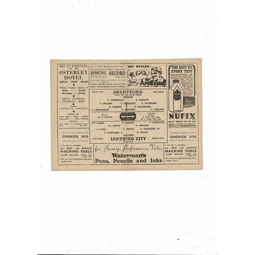 1947/48 Brentford v Leicester City Football Programme