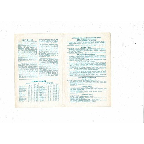 Manchester City v West Bromwich Albion Central League Football Programme 1959/60