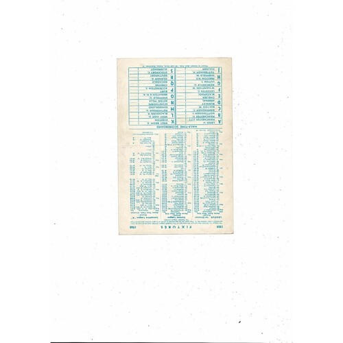 Manchester City v West Bromwich Albion Central League Football Programme 1959/60