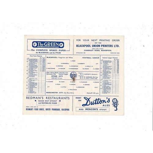 1954/55 Blackpool v Manchester City Football Programme