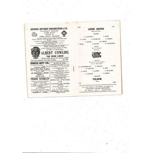 1959/60 Leeds United v Fulham Football Programme