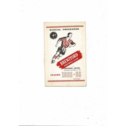 1955/56 Brentford v Southend United Football Programme