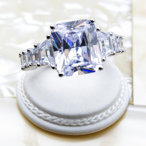 Tycoon Cut Rhodium Plated 925 Sterling Silver Ring