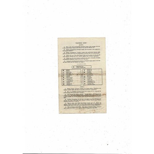 1945/46 Derby County v Brentford Football Programme