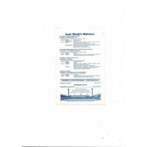 West Bromwich Albion v Nottingham Forest Central League Football Programme 1967/68