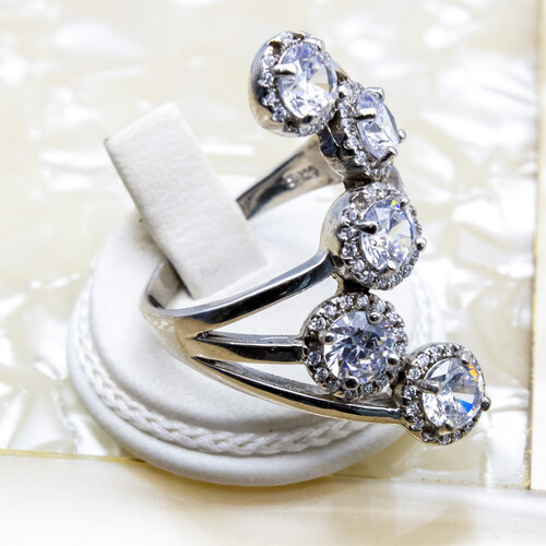 Art Nouveau Style 925 Sterling Silver Ring with Rhodium