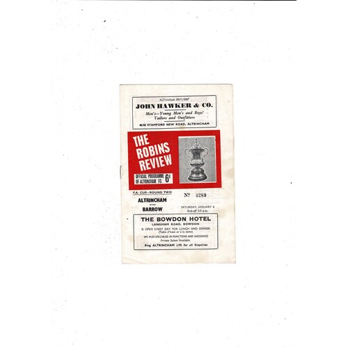 Altrincham v Barrow FA Cup Football Programme 1967/68