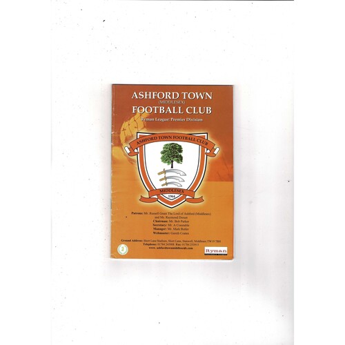Ashford Town (Middlesex) v Badshot Lea FA Cup Football Programme 2009/10