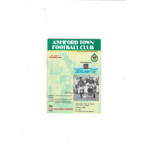 Ashford Town (Kent) v Slough Town FA Cup Football Programme 1992/93