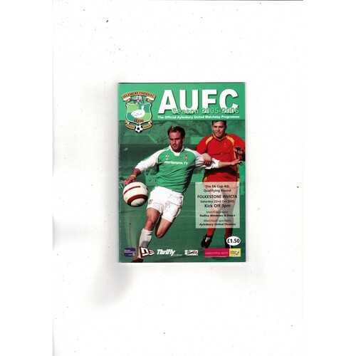 Aylesbury United v Folkstone Invicta FA Cup Football Programme 2005/06