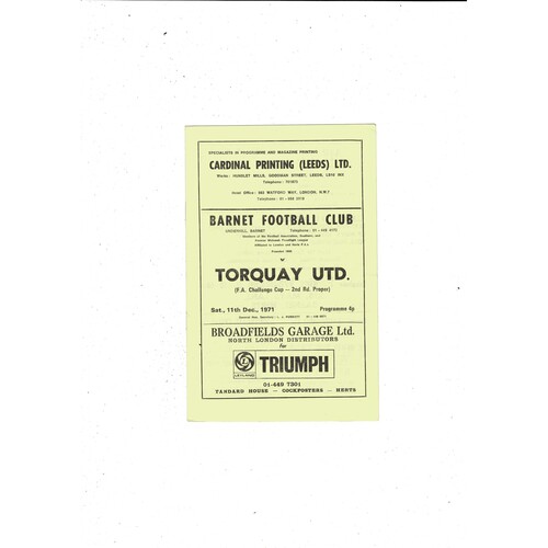 Barnet v Torquay United FA Cup Football Programme 1971/72