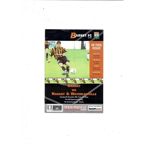 Barnet v Havant & Waterlooville FA Cup Replay Football Programme 2001/02